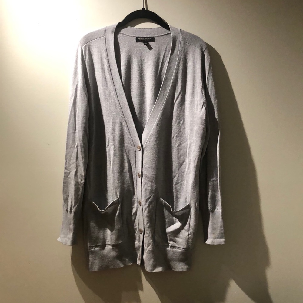 Long Grey Banana Republic Cardigan